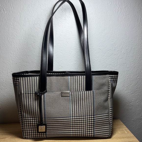 Lauren Ralph Lauren Handbags - Ralph Lauren Black & White Houndstooth Shoulder Purse Tote Bag
